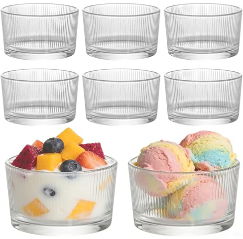 LUPATDY Lot de 8 Verrines en Verre, Verres à Dessert en Verre 200ml, Coupes À Dessert Transparent pour Tiramisu, Pudding, Coupes à Glace, Yaourt, Rayures Verticales