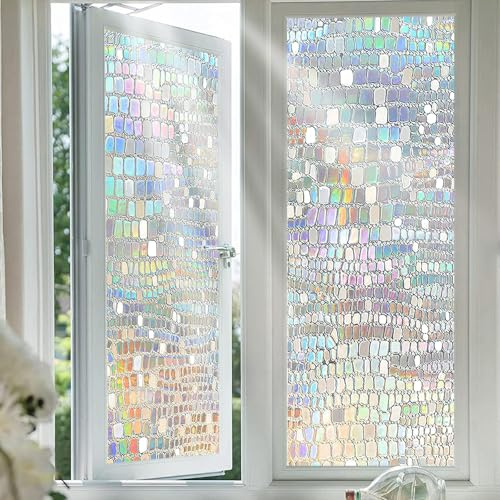 Shackcom Fensterfolie Sichtschutz Selbsthaftend 60x200cm Blickdicht Sichtschutzfolie Milchglasfolie Statisch Haftend Anti-UV Dekorfolie mit Krokodilmuster für Badezimmer Wohnzimmer-J087
