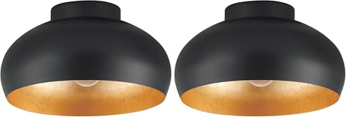 EGLO Deckenlampe Mogano 2, 1-flammige Deckenleuchte, Wohnzimmerlampe aus Metall in Schwarz und Gold, Flurlampe Decke, Deckenbeleuchtung mit E27 Fassung (Packung mit 2)
