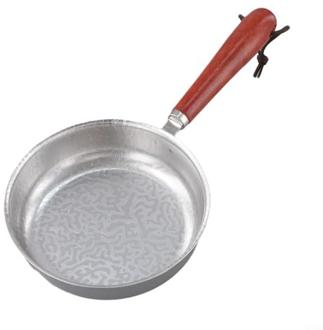 Yelvera Piccola padella in acciaio inox compatta con fondo piatto con rivestimento antiaderente e manico in legno per una facile manipolazione (12 cm)