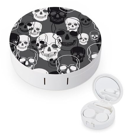 fkgvwo Contact Lens Case Black White Skull Contact Lens Holder Box Container Soak Storage Kit