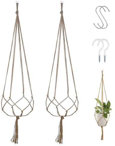 KRFWGUU 2 Pièces Macramé Pour Plante, Macramé Pot Suspendu En Jute Avec 4 Crochets, Pot Suspendu Plante Interieur Pour Intérieur Et Extérieur, Pour Salon, Chambre À Coucher, 120 Cm