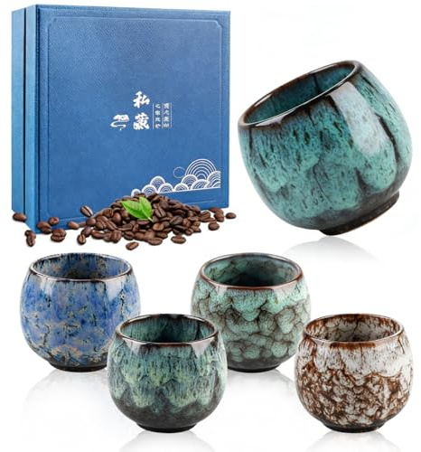Juego de 5 tazas de espresso de 110 ml, juego de tazas de espresso, minitazas de espresso de cerámica, de pared gruesa, tazas de espresso para Macchiato, té, espresso, moca, regalos