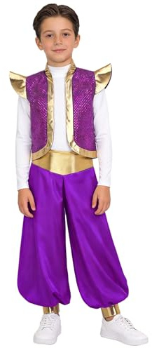 Msemis styck prinskostym för barn från arabien öppen glänsande väst breda sidenbyxor sagokostym cosplay karneval halloween lila 146–152