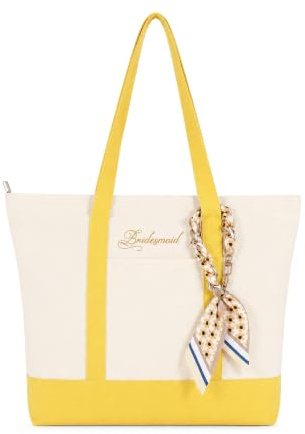 Bolso Tote de Lona Mujer Personalizado con Nombre Bolso de Hombro | Bolso de Playa con Cremallera y Colgante Ideal Mochila Escolar Bolsa de Gimnasio, Regalo para Damas de Honor Bodas Profesores