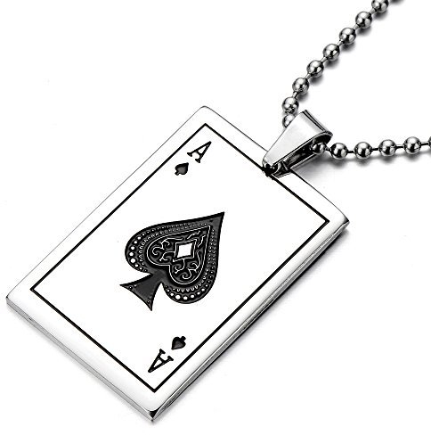 COOLSTEELANDBEYOND Ass-Karte Poker Herren Anhänger Halskette aus Edelstahl mit 75cm Stahl Kugelkette