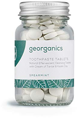 Georganics Mineral Toothtablets - Spearmint Natural Toothpaste Tablets - Cleansing & Plaque-Reducing - SLS, Glycerine & Fluoride Free - Certified Cosmos Natural, Vegan & Cruelty Free - 120 Tablets