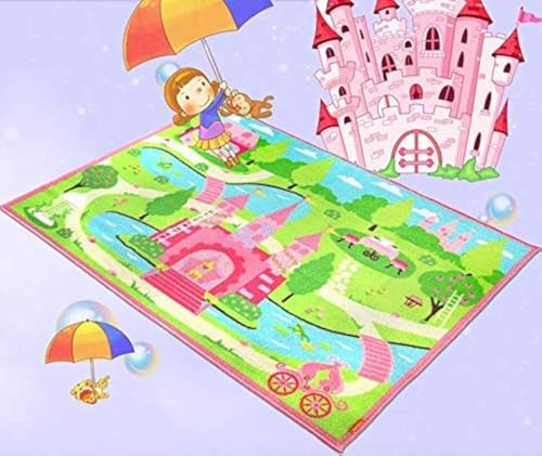 HUAHOO Pink Girls Bedroom Rugs Cartoon Castle Kids Rug Bedroom Floor Rugs Nylon Cartoon Kids Living Room Carpet (80x120cm(31.5''x47''))
