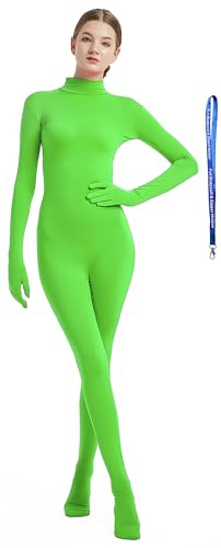 Full Bodysuit Include Zipper Helper Womens Costume Without Hood Spandex Zentai Unitard Body Suit, Lime Green, XL