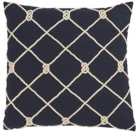 SARO LIFESTYLE Corda Di Mare Collection Down Filled Knotted Rope Throw Pillow, 20, Navy Blue