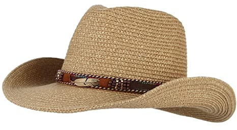 F Fityle Damen Cowboyhut Westernhu Kappe 58cm Sommer Strand Sonne Hüte, Khaki, 58 cm