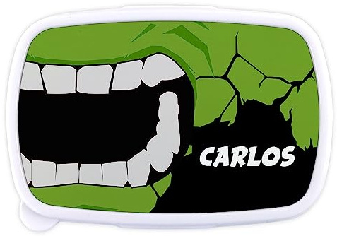 LolaPix Caja merienda personalizada. Regalos personalizados. Caja merienda con nombre. Apta para microondas y libre de BPA, filatos y metales pesados. Varios diseños. VERDE