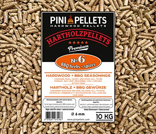 PINI Hartholz Pellets mit Gewürzen № 6 BBQ Gewürze 10 Kg zum Grillen Räuchern Smoken