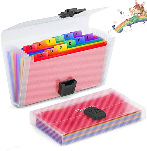 Benaton 2 Stück Fächermappe Regenbogenordner, Bunt Ordnungsmappe A6 Erweitern von Dateiordnern, Plastik Bunt Aktenordner Dokumenten Organizer Brieftasche mit Colored Beschriften