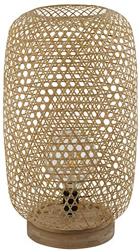 Stehleuchte Rattan Stehlampe Bambus Lampe natur, dimmbar Fernbedienung Farbwechsel, 1x 9W 1x 806 lm 3000K, LxBxH 27,5x21,5x29 cm, Wohnzimmer, Flur