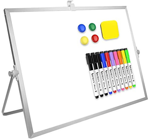 ABERLLS Whiteboard, trocken abwischbar, 40,6 x 30,5 cm, großes magnetisches Schreibtisch-Whiteboard mit Ständer, 10 Marker, 4 Magnete, 1 Radiergummi, tragbare, doppelseitige Whiteboard-Staffelei für