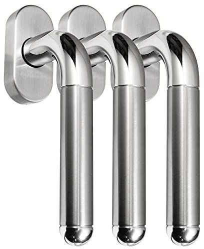Edelstahl Fenstergriff Set 3 Stück FG Star II Bicolor L-Form V2A Fensterbeschlag Rasterolive
