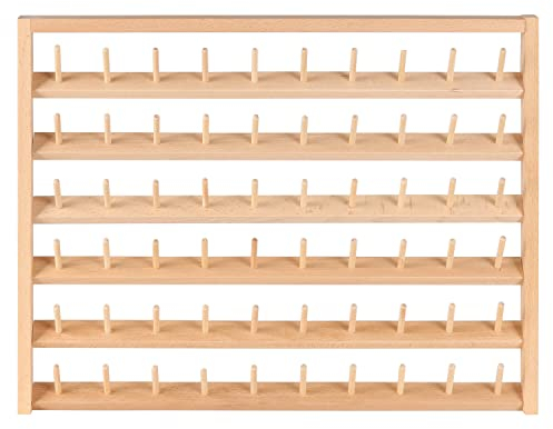 Kurtzy Spulenhalter Garnrollenhalter aus Buchenholz zur Aufbewahrung von 60 Spulen & Haken - Nähmaschinen Garn Organizer zum Aufhängen - für Stick-, Quilt- und Nähfäden
