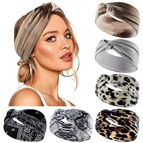 Kavya Damen Sport Stirnband, 6 Stück Dünn, Haarbänder Workout Yoga Haarschmuck Headband Sommer (Leo)