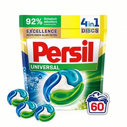 Persil Universal 4in1 DISCS (60 Waschladungen), Vollwaschmittel mit Tiefenrein-Plus Technologie bekämpft hartnäckige Flecken, 92% biologisch abbaubare Inhaltsstoffe*