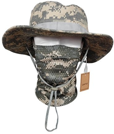 QMFIVE Écharpe Militaire Casquette Tactique Airsoft Accessoires Boonie Seau Chapeau Large Bord Soleil pour la Pêche Extérieure Camping Chasse (A-ACU, 1)