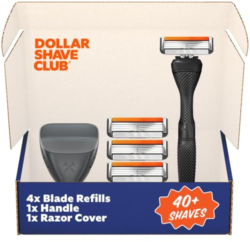 Dollar Shave Club | Travel Shave Set | 4 Swift Rinse Refill Cartridges, 1 Handle (Black), 1 Razor Cover