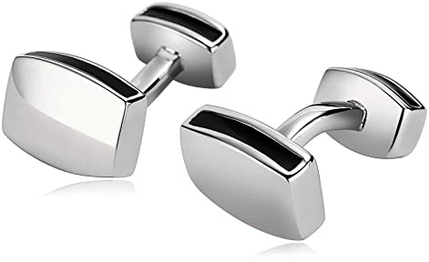 Stfery Herren Manschettenknöpfe mit Gravur, Manschettenknöpfe Herren Titan Schwarzes Silber Edelstahl Cufflinks Rechteck Schmuck Geschenk