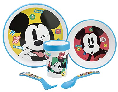 Stor 74385 Set Premium Antideslizante Bicolor de 5 Piezas en Caja Estándar Mickey Mouse Fun-Tastic