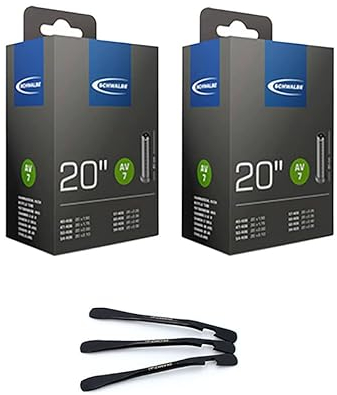 2er Set Schwalbe Fahrrad Schlauch AV7 40mm 20 Zoll (40/62-406) inklusive 3 MSZweirad Metall Reifenheber