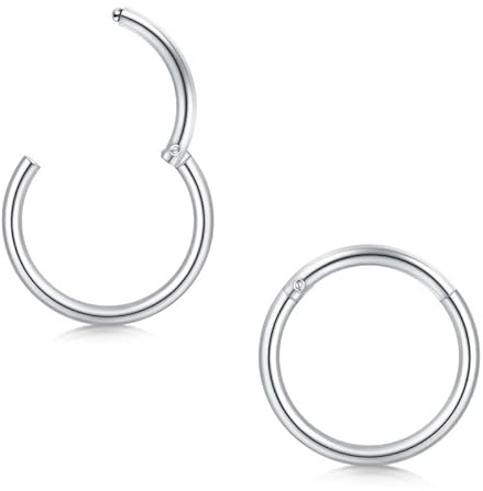 Longita 2 Stück Nasenpiercing Ring Silber 1.2mm 16G - 316L Edelstahl Clicker 9mm Nasenring - Nahtlose Präsenz Piercing für Septum Helix Tragus Conch Lippe Knorpel Segmentring Set Damen Herren