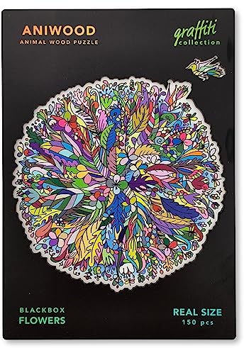 ANIWOOD Holzpuzzle Erwachsene Tieren. Gestanzter Deckel, Lebensgroße Puzzle-Box. 3 Schwierigkeitsmodi, dekoratives Element. Einzigartige Puzzleteile (Mandala Blumen, M)