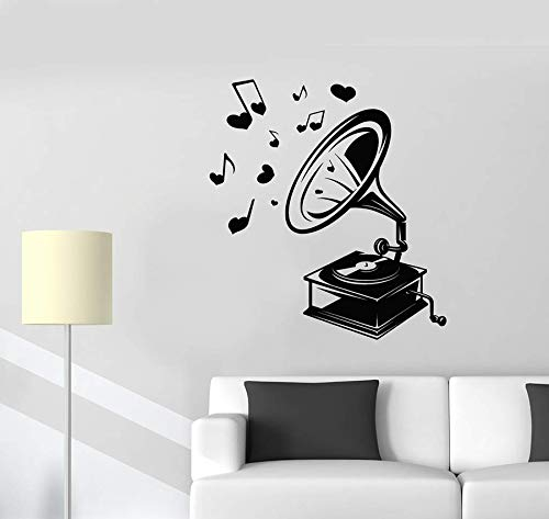 Wandaufkleber Vintage Musik Grammophon Wohnkultur Wohnzimmer Schlafzimmer Vinyl Kunst Aufkleber Notizen Abnehmbares Muster 57X63 Cm