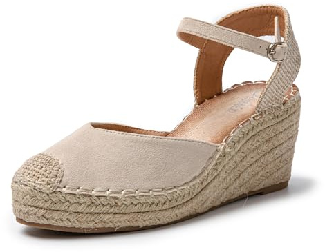 JOMIX Sandali Donna Estive Pantofole Ragazze Eleganti Zeppa Ciabatte Casual Chiusa Fibbia Mare Spiaggia Espadrillas SD9370 (Beige,41)