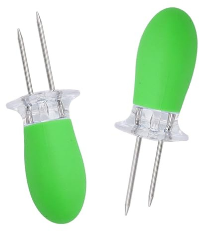 JISADER Soporte de maíz en mazorca, Soportes de maíz de Acero Inoxidable, COB, Palillos de maíz para Fruta, 2 uds, Verde