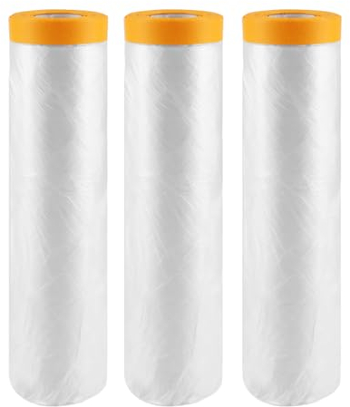 FWEEK Lot de 3 rouleaux de film de masquage, 400 cm (déplié) x 20 m, film autocollant doré, pour travaux de peinture et protection contre la poussière