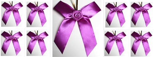 CaPiSo Lot de 12 nœuds en satin avec rose - 14 x 16 cm - Décoration de Noël - Arrangement de l'Avent (rose satiné)
