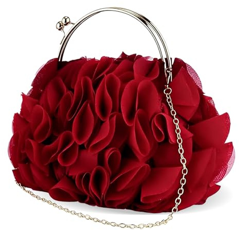 JAMBHALA Women Evening Clutch Bag Floral Satin Purses with Chain for Wedding, Party, Prom