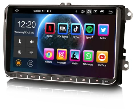 Erisin 8-Kern 4GB+64GB Android 14 GPS Autoradio Navi für VW Crafter Amarok Caddy Polo ŠKODA Yeti Transporter T6 9 Zoll Touchscreen Unterstützt Bluetooth 5.0 CarPlay Android Auto WiFi DAB+ OBD2 USB 4G