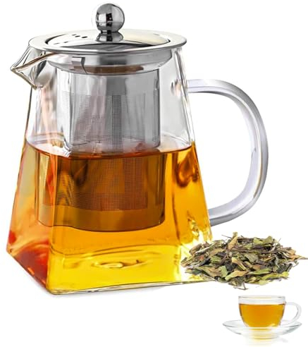 Fychuo Square Glass Teapots with Infuser Tea Pot 350ml Small Teapot Borosilicate Glass Tea Pot Infusers for Loose Tea Glass Teapot Stovetop Safe Heat Resistant
