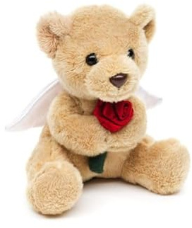 Teddys Rothenburg Teddybär Schutzengel mit Rose Hellbraun/weiß/rot/grün 14 cm Plüschteddybär Stoffteddybär
