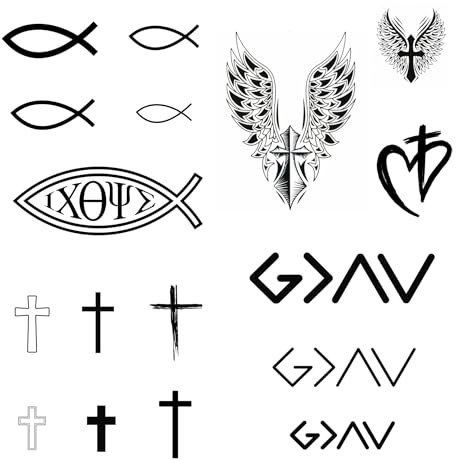 One Grace Christian Temporary Tattoos - God is Greater than Highs and Lows, Cross Tattoos, Ichthys