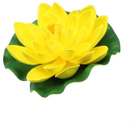 Fleur de lotus flottante artificielle de 17,8 cm - Grand nénuphar pour tampons, étang, piscine, décoration de jardin, aquarium, maison, mariage - 1 pièce - Blanc (jaune)