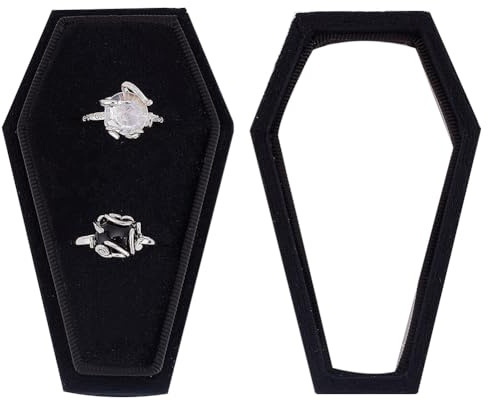 DELORIGIN Ringbox Aus Samt 2 Fach Aufbewahrungsbox Für Hochzeitsschmuck Ringbox Im Sargstil Mit Schwamm Innen Für Gotischen Heiratsantrag Zeremonie Verlobung Gotischen Schmuck Organizer (Schwarz)
