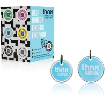 Thnx Tag Airtag Keychain - with QR Code, Smart Travel Pack, 1x S Tag, 1x M Tag, 1x Tag Sticker, for Backpacks, suitcases, Keys and Cameras, Direct Contact with The Finder (Blue)