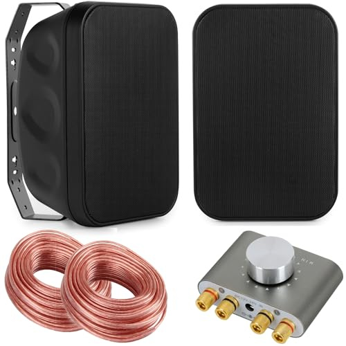 McGrey OLS-651BK tvåvägs HiFi utomhushögtalare – 60 watt – svart – med Bluetooth-set – inklusive mini-hifi-förstärkare och högtalarkabel