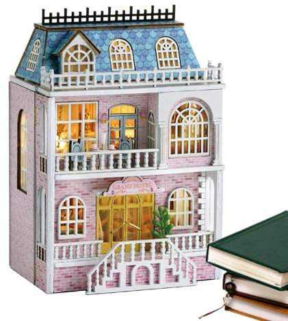 Krujecnt Kit casa delle bambole in miniatura,Kit casa in miniatura fai da te,Kit casetta apribile da costruire per adulti | Modello artigianale di casa delle bambole in legno per regalo di Natale e