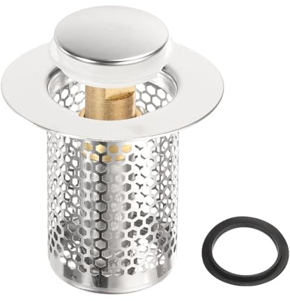 sourcing map Bathroom Sink Drain Strainer, Sink Stopper Hair Catcher with Removable 304 Stainless Steel Filter Basket 2 x 2.2 Fit 1.5-1.9 Hole for Bathroom Sink Stopper Replacement