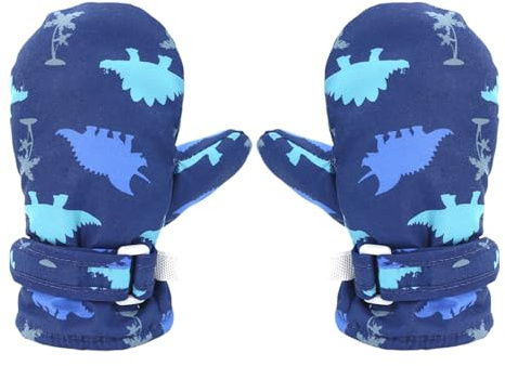 Kids Ski Gloves, Dinosaur Pattern Winter Warm Baby Toddler Gloves Mittens Windproof Waterproof Kids Snow Gloves with Fleece Lining for Boys Girls Skiing Snowboarding Walking (Blue, S: 6-24 Months)