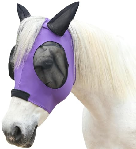 Gallopoff Horse Fly Mask with Large Eye Space & Ears – Super Comfort Stretchy UV Protection, Soft on Skin & Breathable Purple Cob
