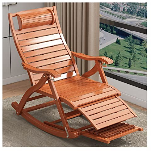 Schaukelstuhl aus Holz, gepolstert, Schaukelstühle für die Terrasse, Schwerelosigkeits-Loungesessel, klappbarer Liegestuhl, Faltbare Sonnenliegen, bequemer Schaukelstuhl aus Bambus